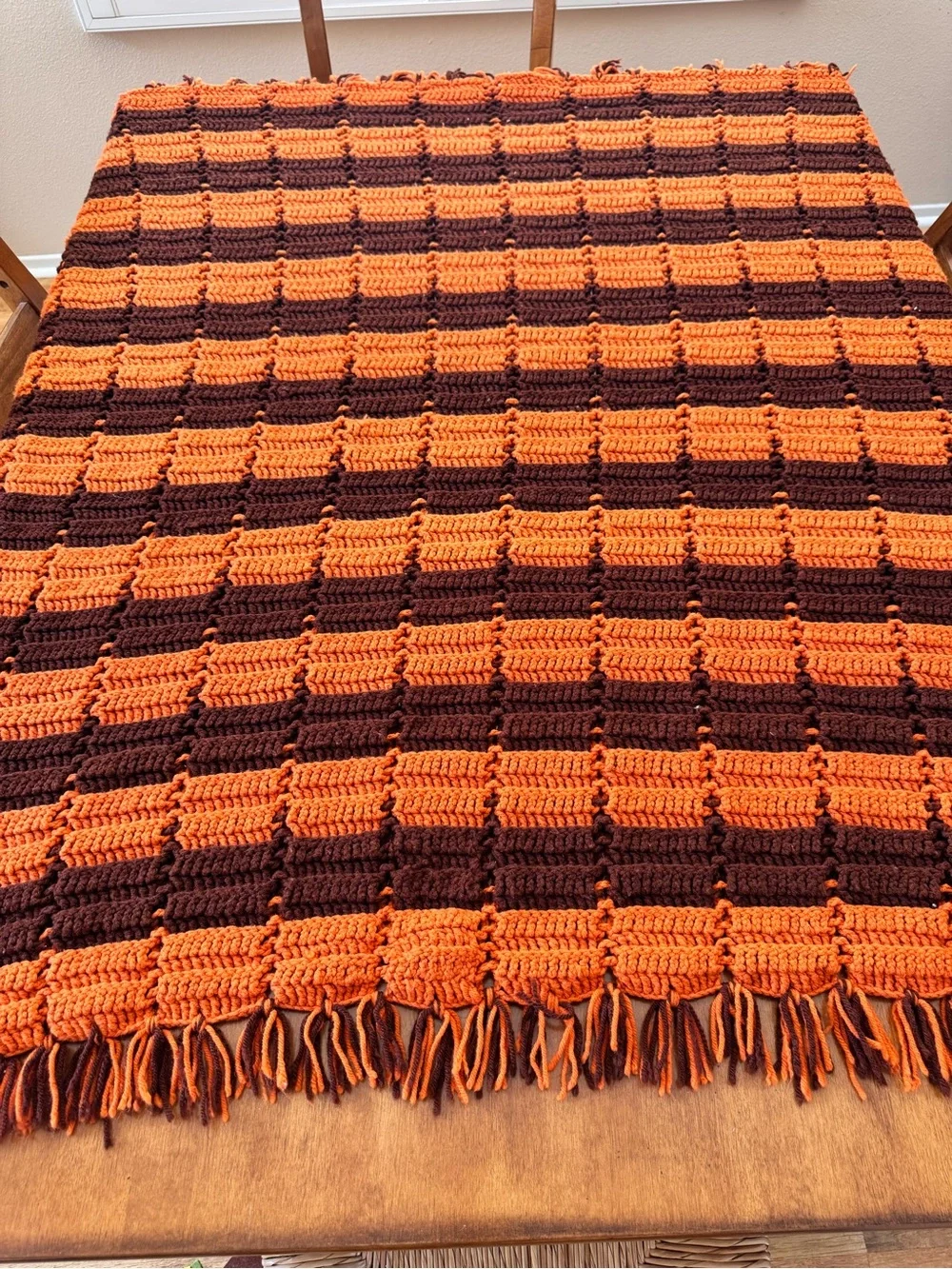 Handmade Orange and Brown Crochet Throw Blanket by